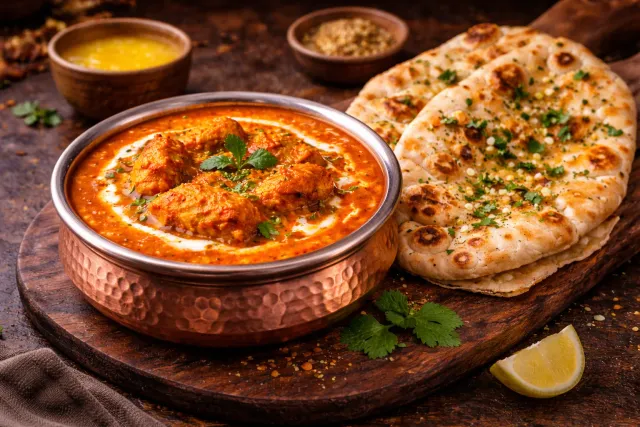 Butter chicken with garlic naan