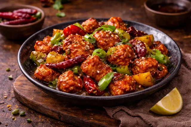 Spicy chili chicken with peppers